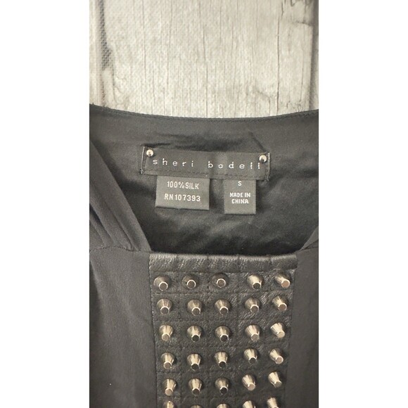 Sheri Bodell Little Mini Black Studded 100% Silk Dress Size Small Glam Rock - Picture 2 of 2